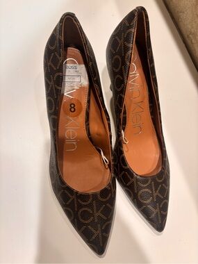 Calvin Klein Brown Logo Pointed Toe Flats